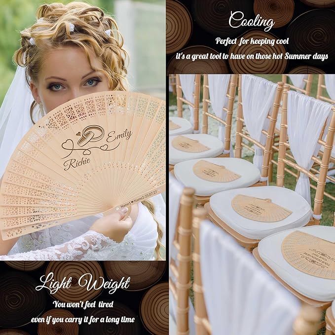 10 PCS Custom Fans Personalized Folding Fans for Line Dancing Wooden Hand Fan Wedding Favors Bulk Fans for Guests Party Event Use (Style01)