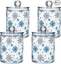 Gredecor Christmas Winter Qtip Holder Dispenser 4 Pack Silver Blue Glitter Snowflakes Apothecary Jars with Lids Bathroom Vanity Countertop Canister Storage Organizer for Cotton Ball,Swabs,Pads,Floss