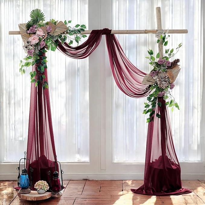 MDS Halloween Chiffon Draping Fabric - 2 Panel, 30" Wide x 100ft Long - Sheer Spooky Arbor & Canopy Drapery for Haunted House Backdrops, Party Ceilings, DIY Costumes & Themed Events - Burgundy