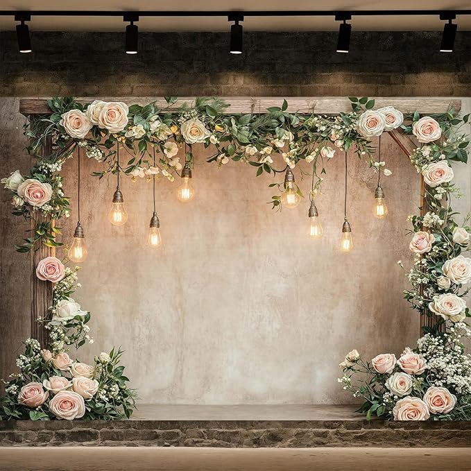 8x6ft Country Wedding Photography Backdrop Floral Rustic Roses Farmhouse Wooden Door Backdrop Pink Flower Birthday Baby Shower Wedding Bridal Party Banner Photo Booth Props Anniversary Background