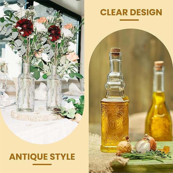 Assorted Clear Glass Bottles with Corks, 6 Pack, 2.5in X 9in, 16oz