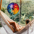 Stained Glass Window Hanging, Colorful Flowers Sun Catcher for Door