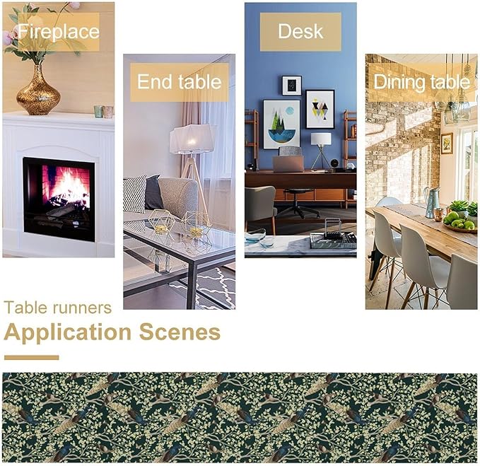Peacock Table Runner,Retro Floral Plants Peacock Table Runner for Home Kitchen Dining Party Indoor Outdoor Decoration 13x70 Inch