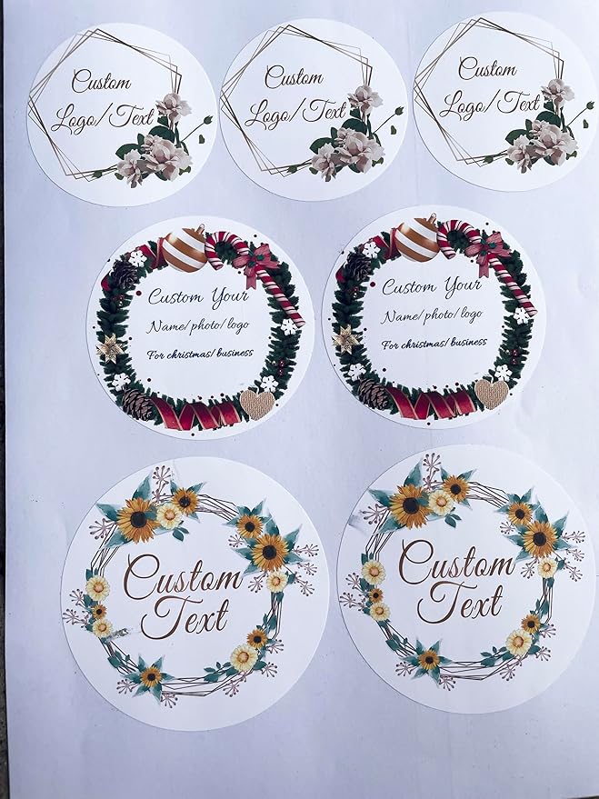 Custom Stickers for Weddings, Birthdays & Businesses - Personalized Labels with Your Logo - Waterproof, Fade and Heat Resistant - Pack of 100-1000 (Wreath P, 2 Inch)