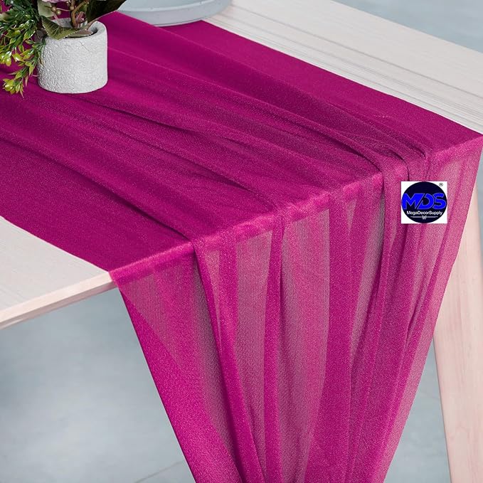 MDS Halloween Chiffon Table Runner - 10 Pack, 29 x 170 Inches, 14ft Each - Sheer Spooky Table Runners for Haunted House Parties, Trick-or-Treat Tables, Witchy Décor, Wedding & Events - Magenta