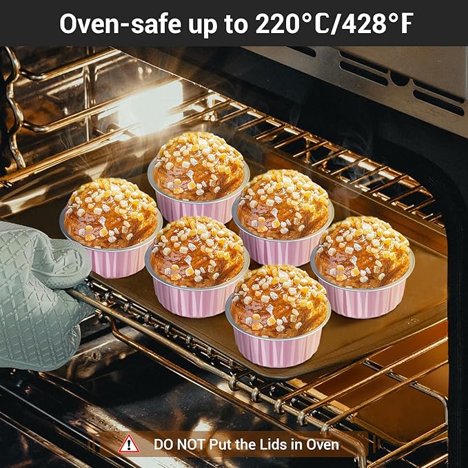 Baking Cups with Clear Lids, Pink Aluminum, 200 Count, 5 oz
