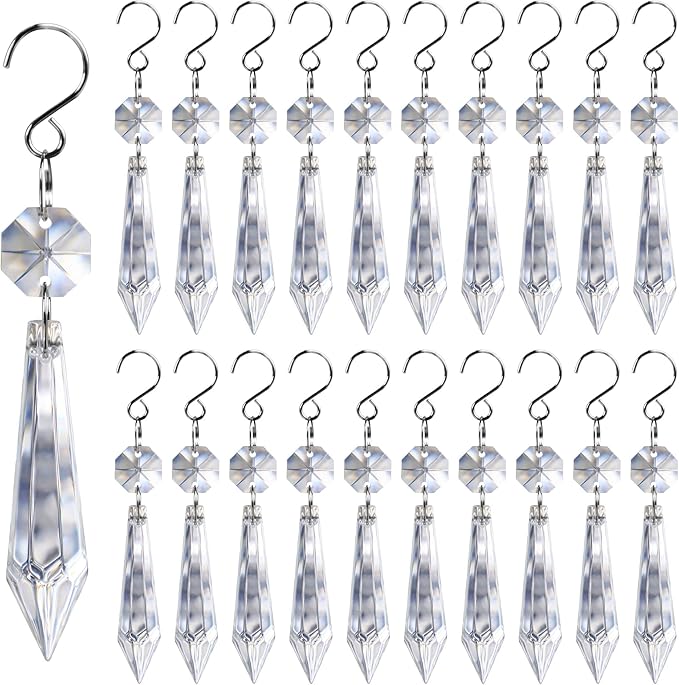 20PCS Clear Chandelier Icicle Crystal Prisms,55mm Chandelier Crystals Replacement,Crystals for Chandeliers with Hooks for Windows Wedding Lamp Decoration