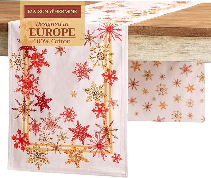 Maison d' Hermine Table Runner 100% Cotton Double Layer Table Runners 72 inches Long for Thanksgiving Christmas Decorations Home Kitchen Dining Party Wedding (Crystal Star, 14.5" x 72")
