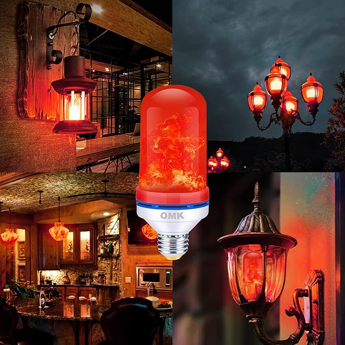 Red LED Flame Light Bulbs 4 Pack, Flickering 3W B10 with 4 Modes