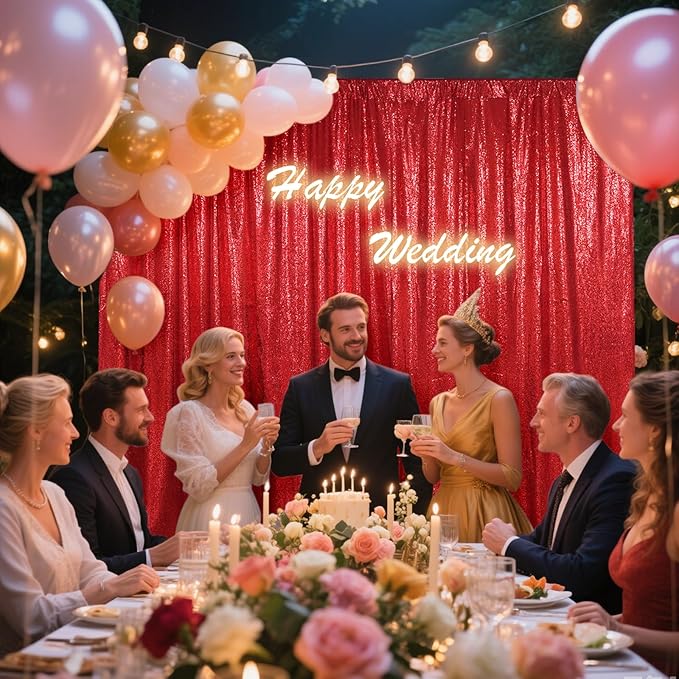 SquarePie Sequin Backdrop Curtain Not See Through Thick Glitter Background for Party 7FT x 7FT Red
