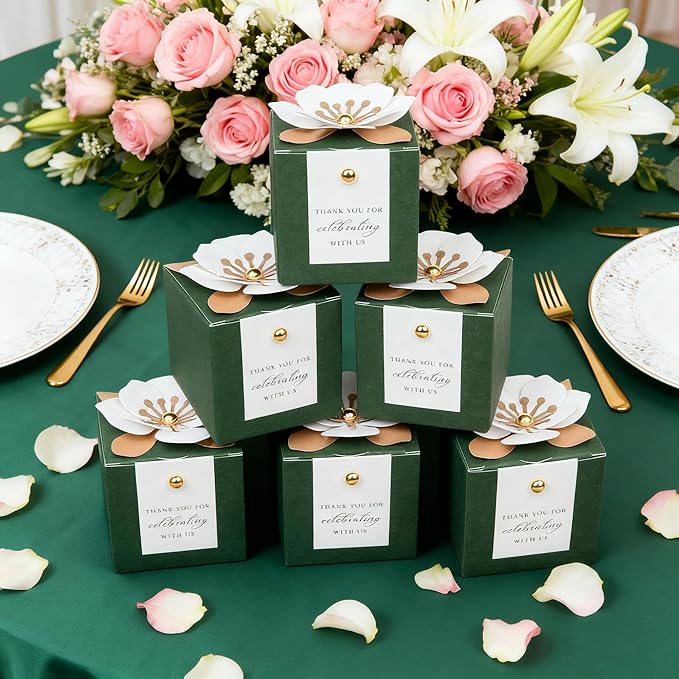 Gift Boxes 20 Count Olive Green Floral Candy Favor Boxes with Tags