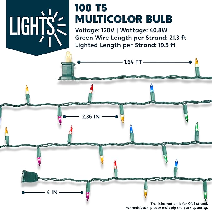 Joiedomi Multicolor Christmas String Lights,200(2x100) 42.6FT Christmas Fairy Tree Lights Plug in for Indoor Outdoor Xmas Decorations Patio Holiday Theme Party Yard House,Green Wire