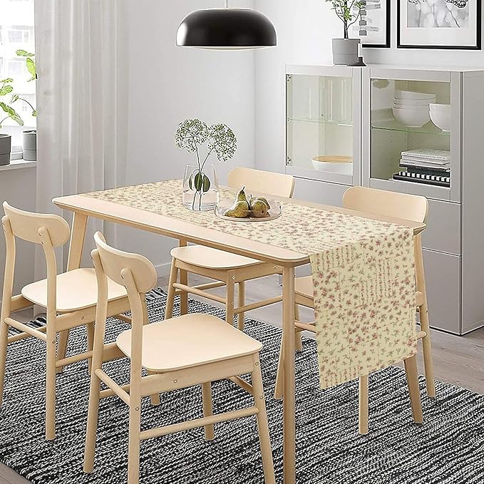 Floral Table Runner, Watercolor Rose Flower Kitchen Table Decoration Vintage Spring Home Tablecloth for Birthday Party Picnic Decoration 13x90 Inch 1PCS