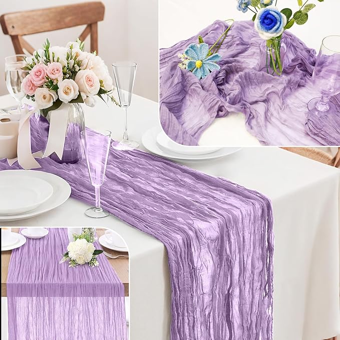 1-Pack Lilac Cheesecloth Table Runners – 10FT (35x120 Inch) Boho Rustic Gauze Fabric Cheese Cloth Table Runner for Weddings, Baby Showers, Bridal Shower, Farmhouse & Birthday Party Decor