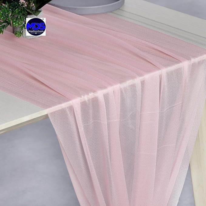 MDS Halloween Chiffon Table Runner - 15 Pack, 29 x 170 Inches, 14ft Each - Sheer Spooky Table Runners for Haunted House Parties, Trick-or-Treat Tables, Witchy Décor, Wedding & Events - Blush Pink
