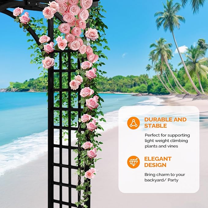 Black Wood Arbor, Classic Style Garden Arch, 63 x 85 in