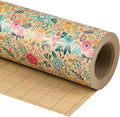 Kraft Floral Wrapping Paper Roll, 17 Inch X 33 Feet, Mini Roll