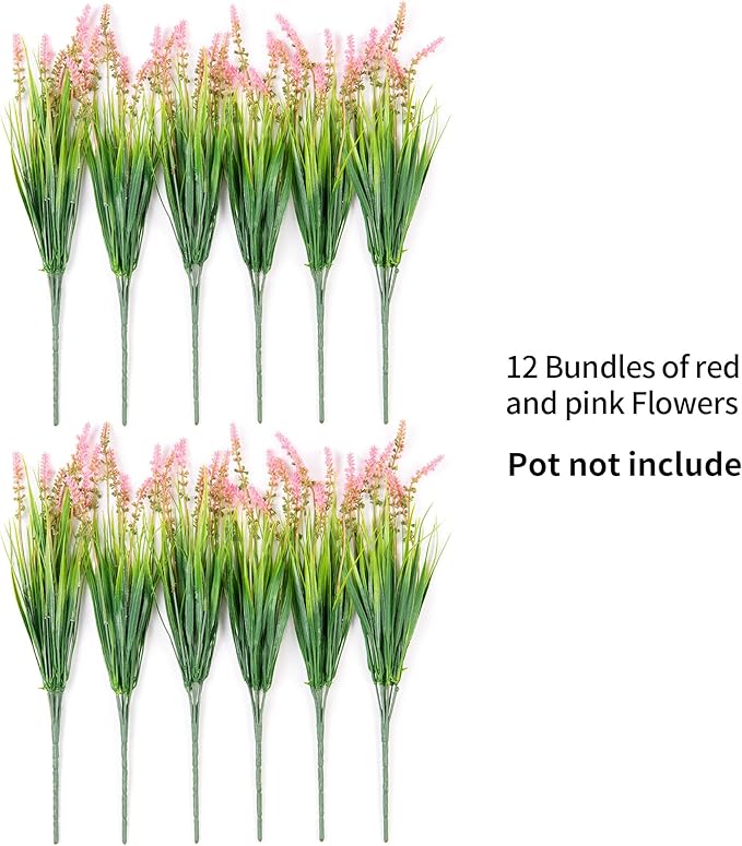 Artificial Greenery Stems, Magenta Plastic Monkey Grass, 12 Bundles