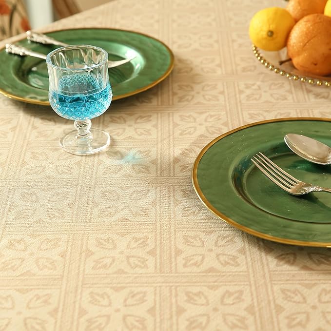 patdrea Designer French Small Rectangular Tablecloth,Beige Anti-Wrinkle Durable Floral Farmhouse Table Cloth,Decor Tables Covers for Kitchen Dining,Tea Party,Christmas,Thanksgiving,55"x71"-Fram