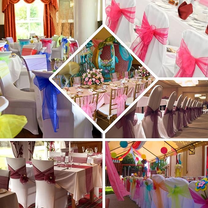 Dining Chair Sashes, 25 Pack Golden Shimmering Organza, 6.5 x 108 in