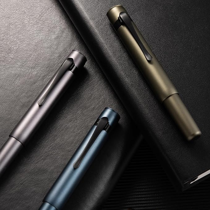 Hongdian M2 Black Forest Mini Fountain Pen, Medium Soft Nib & Sleek Shape Aluminium Short Pocket Travel Pen (Space Gray)