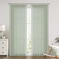 Soft Pinch Pleated Semi Sheer Curtains Textured Linen Blended – Green