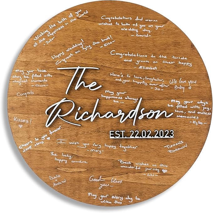 Wedding Guest Book Sign Plaque in Light Walnut Wood, Round or Lettered