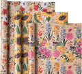 Kraft Floral Wrapping Paper, 3 Rolls, 17 Inch X 120 Inch, Mini Roll