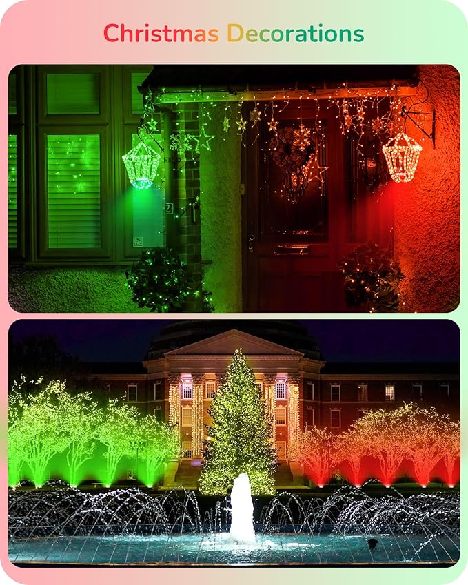 PAR38 Red and Green LED Flood Bulbs, 18W Dimmable, IP65 Outdoor 2-Pack
