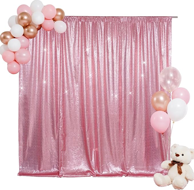 SquarePie Sequin Backdrop Less Transparent Background Sparkly Curtain for Wedding Party 8FT x 8FT Fuchsia Pink