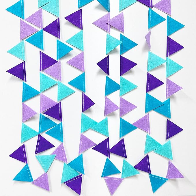 Mermaid Party Decorations Purple Teal Felt Hanging Triangle Mini Bunting Pennant Banner Flag for Birthday Wedding Baby Shower Bachelorette Little Mermaid Under The Sea Party Classroom Nursery Decor