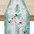 Daisy Floral Table Runner, Farmhouse Abstract Spring Seasonal Summer Blue White Flower Rustic Table Center Decor for Home Kitchen Dining Patio Holiday Party Indoor Table Decorations, 13"x108" Inch