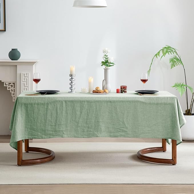 EVERLY 100% Pure Linen Rectangle Tablecloths 60x108Inches for Dining,Buffet Parties,Picnic,Events,Weddings and Restaurants,Decorative Halloween,Thanksgiving Machine Washable Tablecloths-SaGa Green