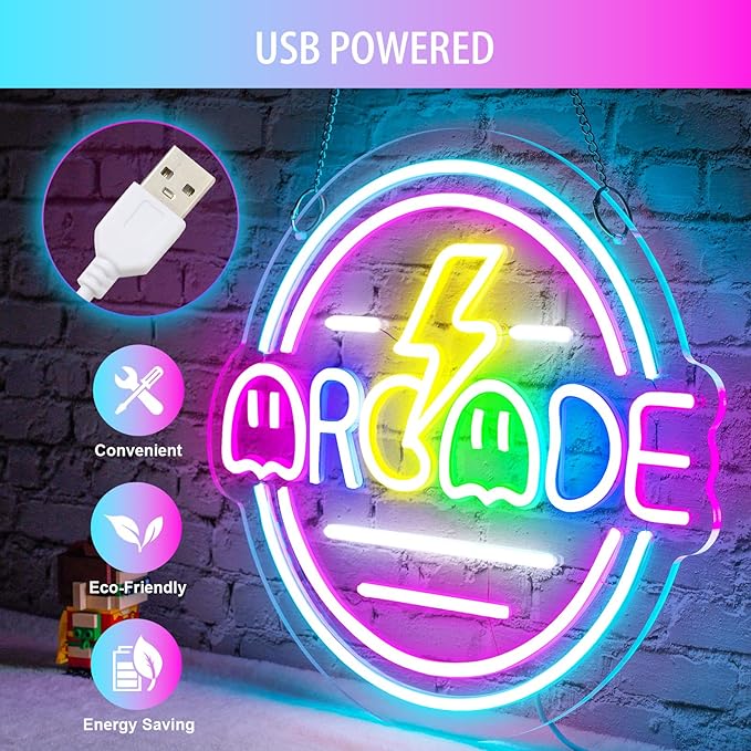 Gamer Neon Sign for Gamer Room Decor, Dimmable Arcade Neon Signs for Wall Decor, USB Powered Bright LED Neon Gaming Signs for Boys Room, Best Gamer Gifts for Teenage Boys, Kids(13.3”x13.3”)