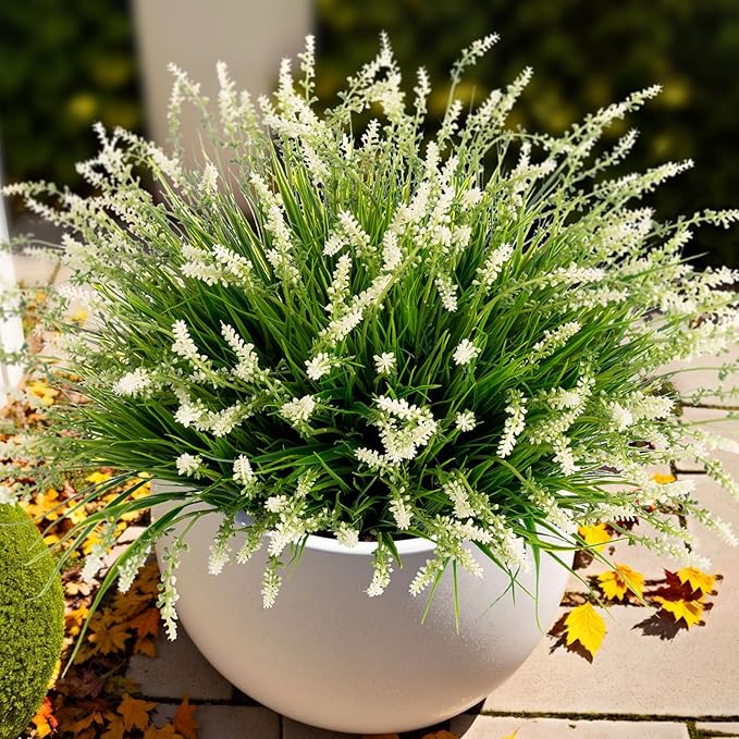 Artificial Monkey Grass Greenery Stems, 12 Bundles, 17 Inch, White