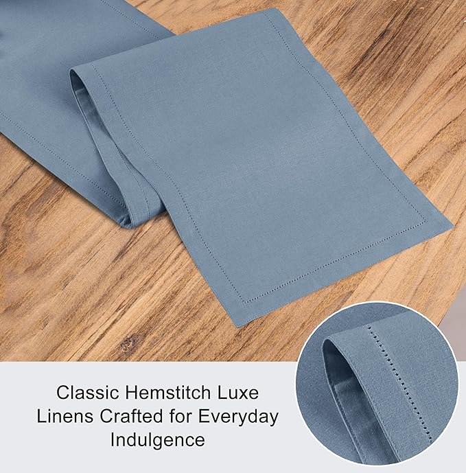 Ruvanti Linen Table Runner 72 Inches, Classic Hemstitch, Washable, Reusable, Non-Slipping, Stain Resistant- Perfect for Parties, Weddings, Dinners, Thanksgiving, Christmas, Indoor use – Grey