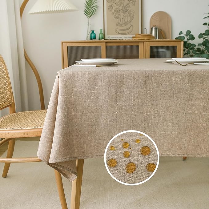 NLMUVW Linen Tablecloth Rectangle 90 Inch Burlap Rustic Textured Table Cloth Water Resistant Farmhouse Table Cover for Kitchen Dining Coffee, 54 x 90 Inch