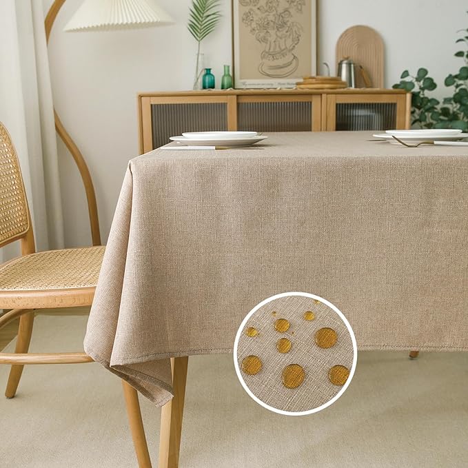 NLMUVW Linen Tablecloth for Rectangle Tables 96 Inch Burlap Textured Table Cloth Water Resistant Farmhouse Table Cover for Kitchen Dining Coffee, 54 x 96 Inch