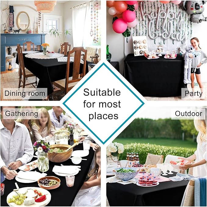 Hiasan Black Rectangle Tablecloth - Waterproof Wrinkle Resistant Washable Fabric Table Cloth for Dining Room Kitchen and Outdoor Use, 60 x 84 Inch
