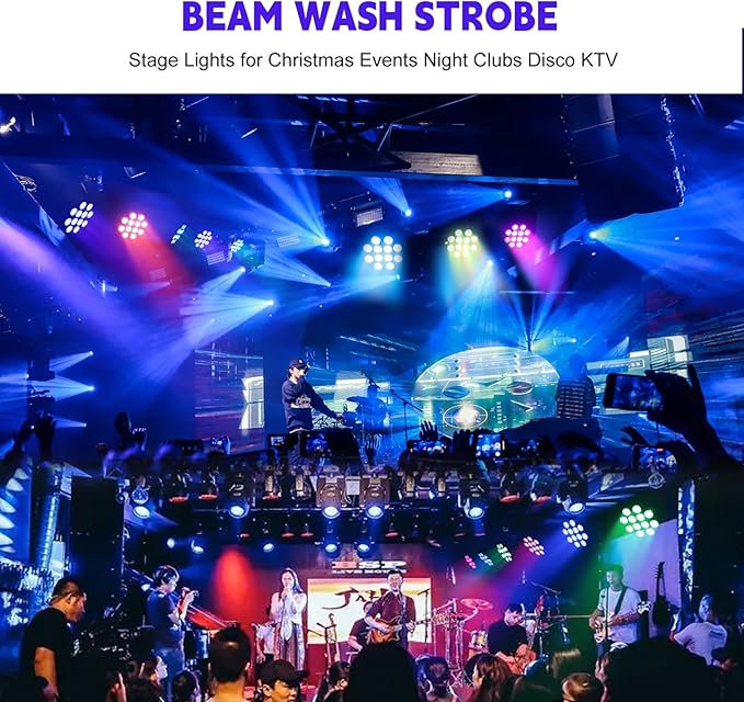Moving Head Light Beam Wash 12x12W LED Stage Lighting RGBW 4in1 Professional DMX 512 Strobe Effect Sound Activated DJ Lights for DJ Night Clubs Disco KTV Bar Show (2 Pack)