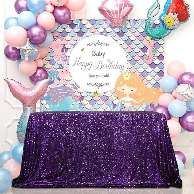 SquarePie Sequin Tablecloth 50 x 72 Inch Purple Sparkly Table Cloth for Wedding Halloween Party
