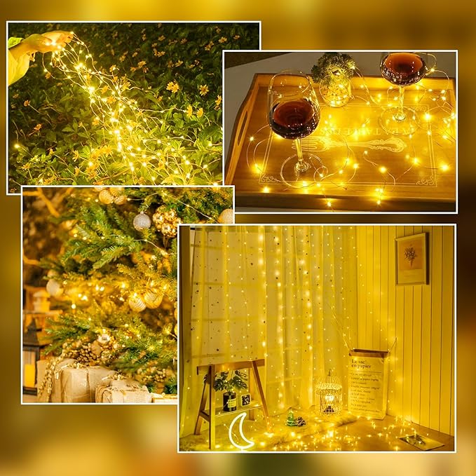 8-Pack Fairy Lights Battery Operated with Timer, Waterproof 16FT 50 LED String Lights Indoor Outdoor, Cuttable Starry Fairy Lights for Christmas Home Bedroom Wedding DIY Centerpiece Decor (Warm White)