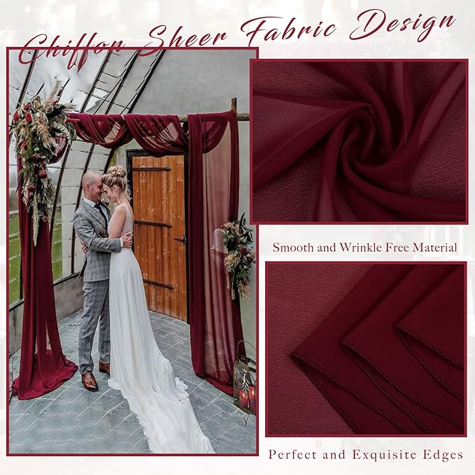 Wedding Arch Draping Set, 2 Burgundy Chiffon Panels, 20 Ft x 28 In