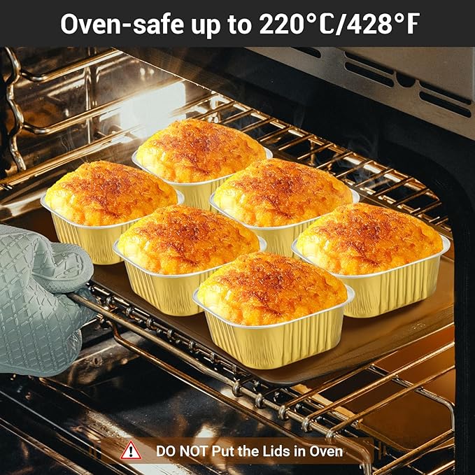 Baking Cups with Lids, Gold Aluminum Foil, 300 ml, 50 Count