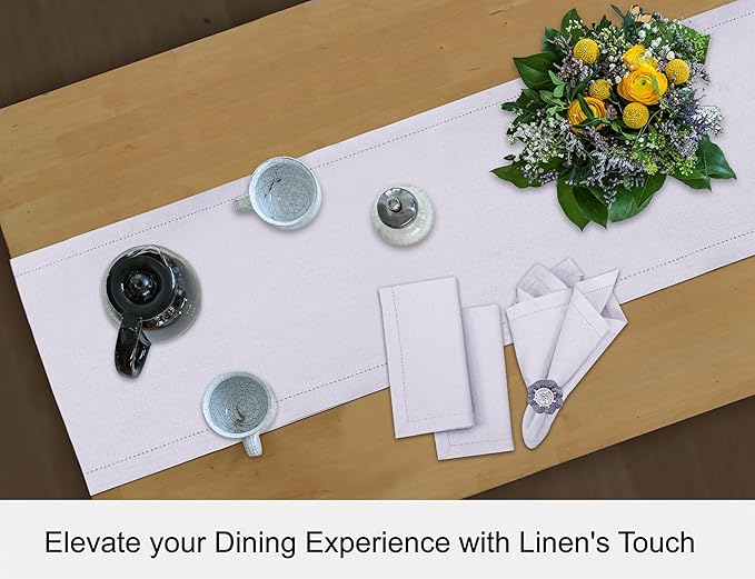 Ruvanti Linen Table Runner 72 Inches, Classic Hemstitch, Washable, Reusable, Non-Slipping, Stain Resistant- Perfect for Parties, Weddings, Dinners, Thanksgiving, Christmas, Indoor use – Lavender Grey