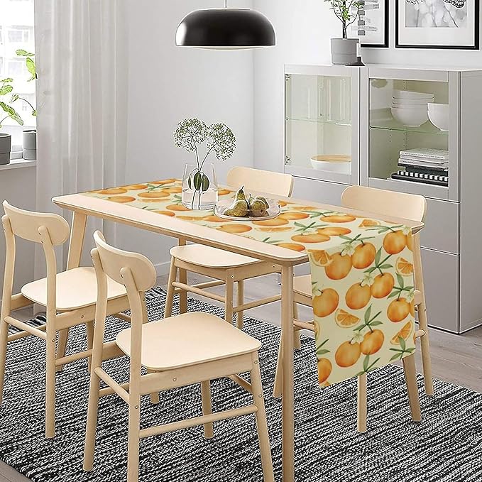 Spring Summer Orange Citrus Table Runner Watercolor Sweet Fruit Botanical Print Dinner Runner for Farmhouse Baby Shower Party Holiday Home Kitchen Dining Table Decor 13x108