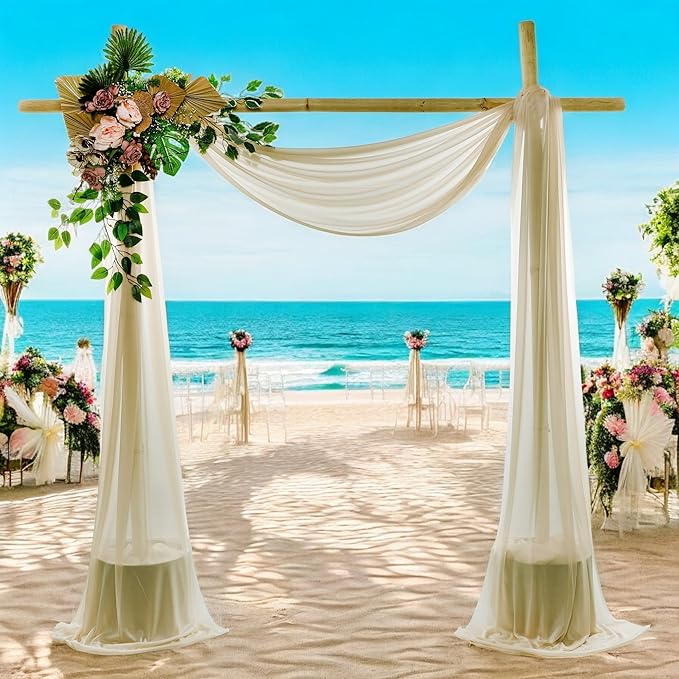 MDS Halloween Chiffon Draping Fabric - 1 Panel, 30" Wide x 75ft Long - Sheer Spooky Arbor & Canopy Drapery for Haunted House Backdrops, Party Ceilings, DIY Costumes & Themed Events - Champagne Gold