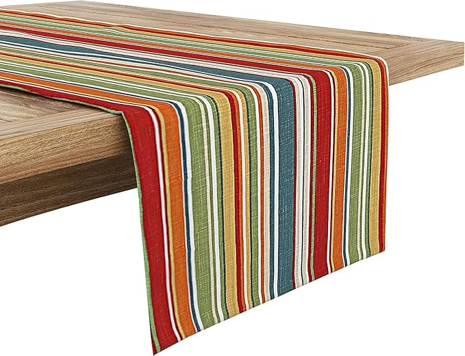Ruvanti 100% Cotton Table Runner 60 Inches Long, Non-Slip, Stain Resistant, Washable & Reusable Table Runners Perfect for Wedding, Parties, Christmas, Holiday, in-Door use - Multi Stripe