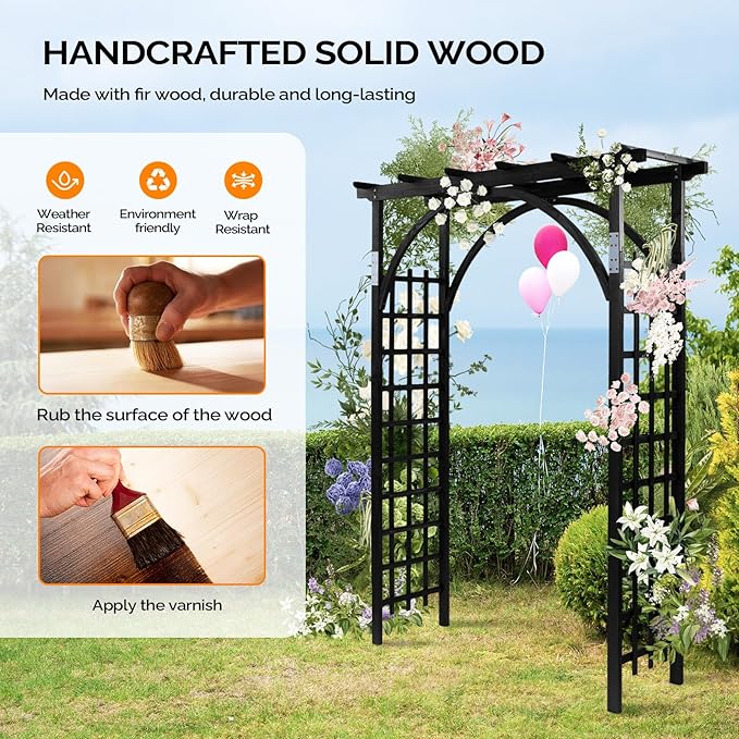 Black Wood Arbor, Classic Style Garden Arch, 63 x 85 in