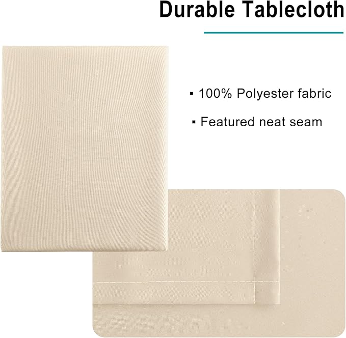 Hiasan Rectangle Tablecloth - Waterproof and Spillproof Washable Fabric Table Cloth for Dining Room Kitchen and Outdoor Use, Beige, 60 x 84 Inch